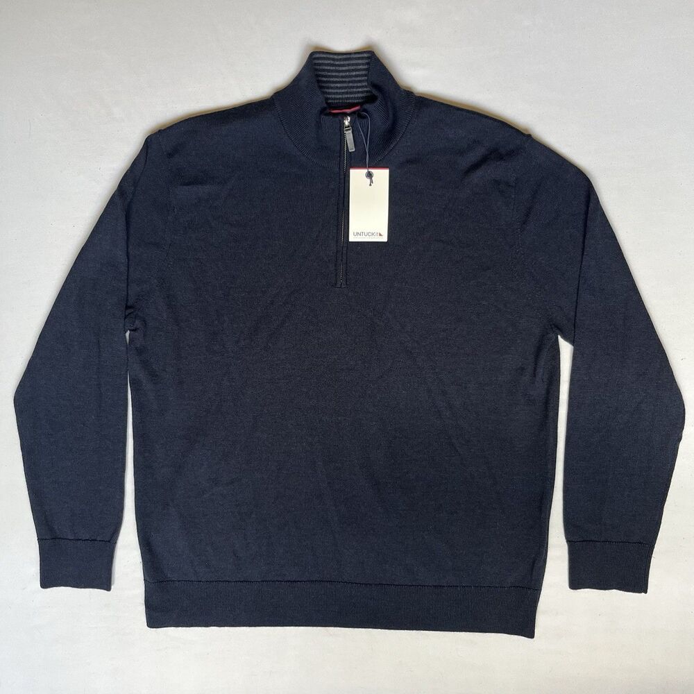 UNTUCKit Belguardo 1/4 Zip Mens Medium Black Merino Wool Pullover Sweater READ